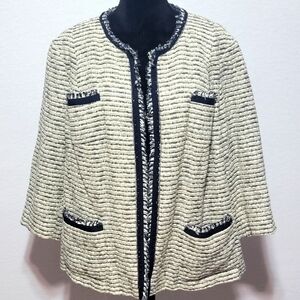 Lafayette 148 Navy Blue Career Blazer Metallic Chain & Shimmer Size 20‎ #583
